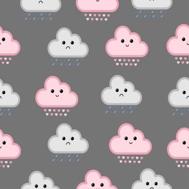şirin bulutlar Dikişsiz desen gri arka plan üzerinde