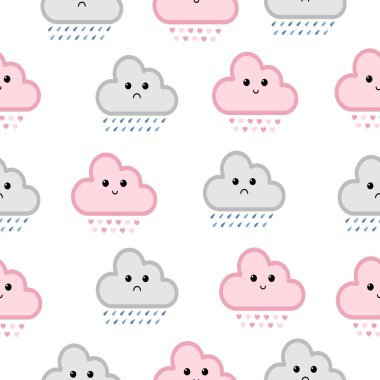 Beyaz arka plan üzerinde şirin bulutlar seamless modeli