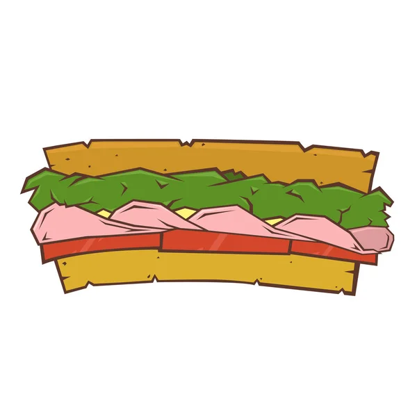Sandwich Whith Jambon Légumes Illustration Vectorielle — Image vectorielle