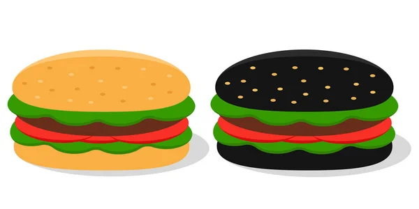 Zwei Hamburger Klassischer Hamburger Schwarzer Burger Fast Food — Stockvektor