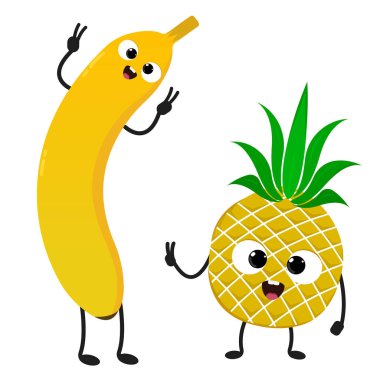 karikatür muz ve ananas vektör illüstrasyon