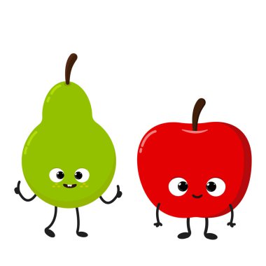 karikatür armut ve elma vektör illüstrasyon