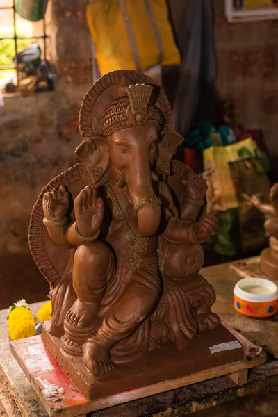 Unfinished Clay Model Lord Ganesh Ganesha Being Prepared Local Artisans — Stock Photo, Image