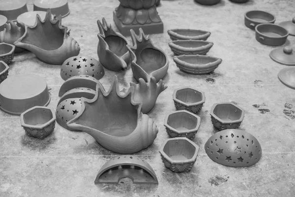 Wiele Lokalnych Handmade Clay Ceramiki Domu Wystrój Sprzedawane Indiach Goa — Zdjęcie stockowe