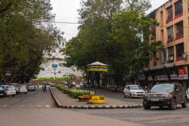 Panjim, Goa/Hindistan-Ağustos 15 2018: binalar ve Panjim nın başkenti ticari işyerlerinde Goa