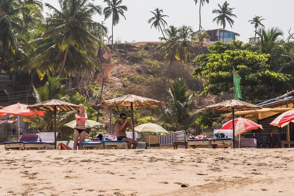Ozran Little Vagator Beach Goa India Abril 2018 Turistas Familias — Foto de Stock