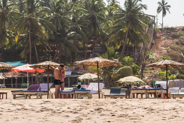 Ozran Vagy Little Vagator Beach India Goa Április 2018 Turisták — Stock Fotó
