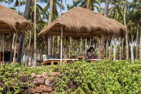 Ashvem Beach India Goa Május 2018 Helyi Strandon Kunyhók Lazító — Stock Fotó