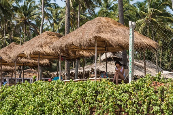 Ashvem Beach India Goa Május 2018 Helyi Strandon Kunyhók Lazító — Stock Fotó