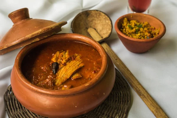 Goan Zeevruchten Curry Traditioneel Geserveerd Met Kokum Sap Kleine Garnalen — Stockfoto