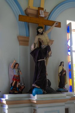 Fransız Mahallesi, Pondicherry / Hindistan - 3 Eylül 2019: Pondicherry 'deki Meleklerin Leydisi Kilisesi' nin içindeki dini heykeller