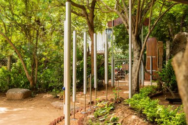 Auroville, Tamilnadu/India- September 4 2019: Svaram Musical instuments and Research area in Auroville, Tamilnadu clipart