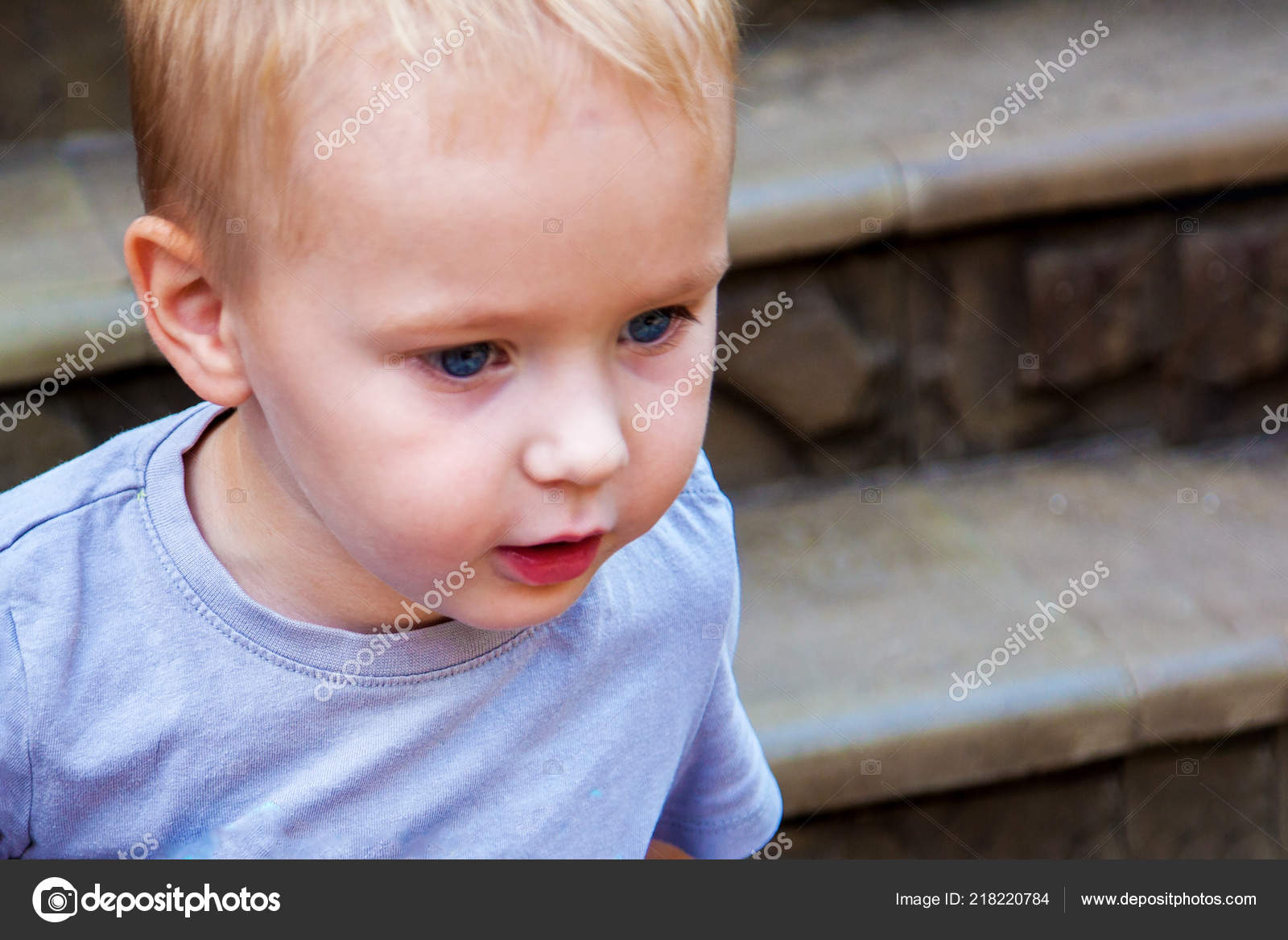 Boy Blonde Hair Portrait Beautiful Caucasian Baby Boy Blonde