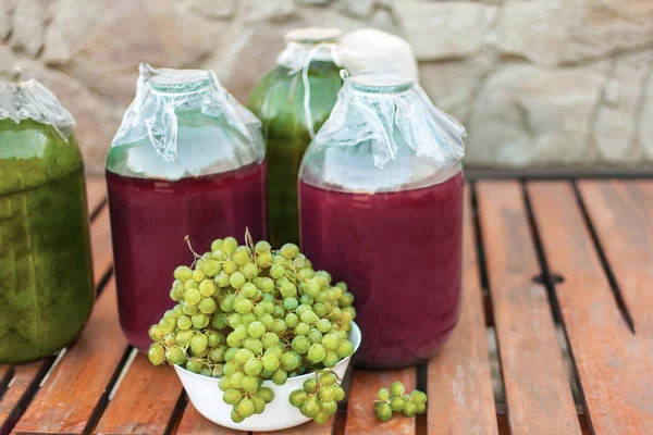 Vista Frontal Racimos Uvas Maduras Amarillo Verdes Jardín Orgánico Grandes — Foto de Stock