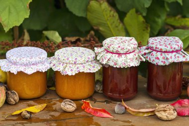 Rustik bir arka plan üzerinde doğal ev yapımı reçel