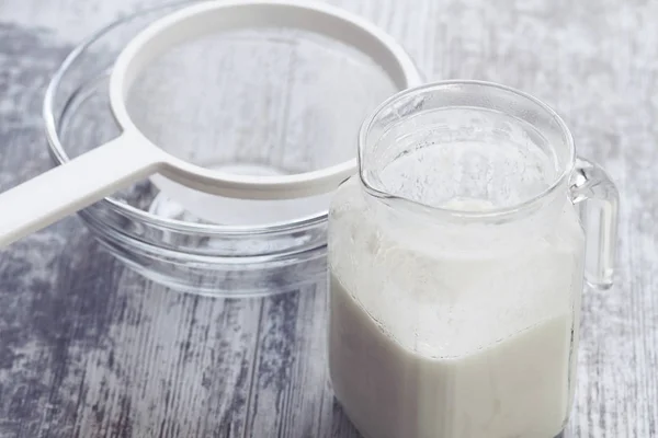 Latte Kefir Fungo Una Fonte Probiotici — Foto Stock