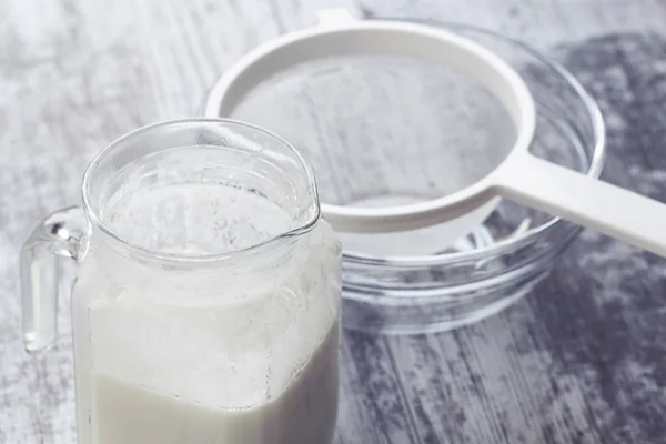 Latte Kefir Fungo Una Fonte Probiotici — Foto Stock