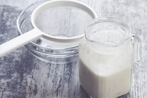 Latte Kefir Fungo Una Fonte Probiotici — Foto Stock