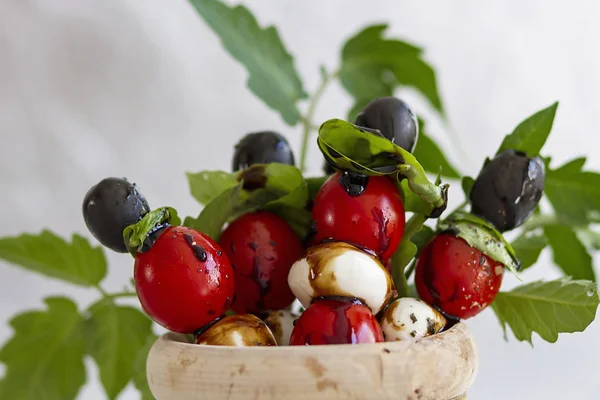 Tomat Cherry Och Mozzarella Spett — Stockfoto