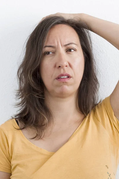 Woman Worry Suffering Gesture — Stock Photo, Image