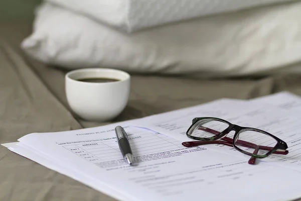 Skrivbords Material För Arbete Sängen — Stockfoto