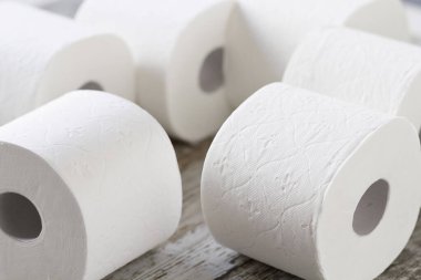 Toilet paper rolls stacked at home