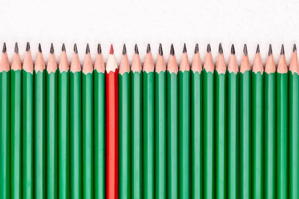 Many Green Pencils One Red Concept Success Team — Stock Photo, Image