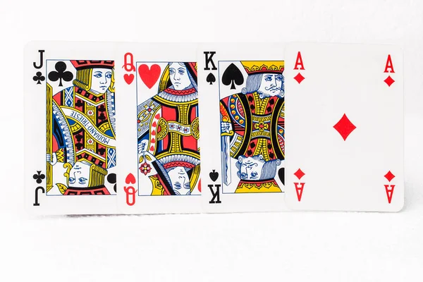 Spielkarten Nahaufnahme Auf Weißem Tisch — Stockfoto