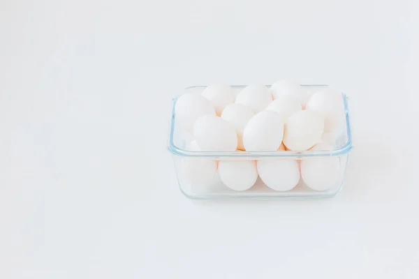 Een Heleboel Witte Eieren Een Glazen Kom Tijdens Het Koken — Stockfoto