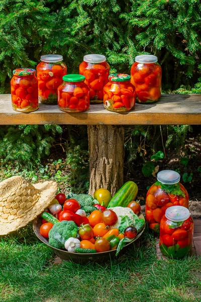 Production of canned tomatoes in the jar — Stock Photo, Image