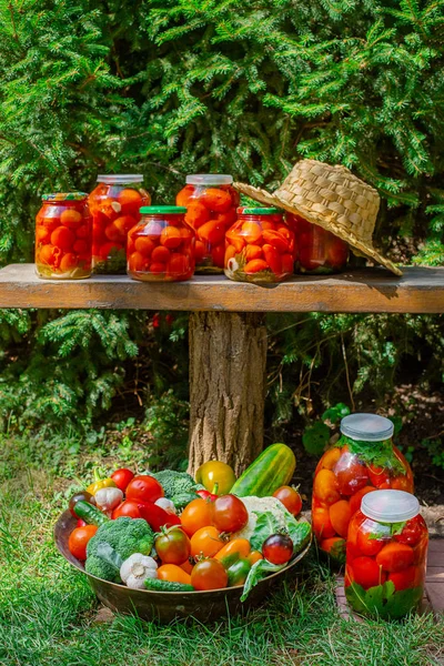 Production of canned tomatoes in the jar — Stock Photo, Image