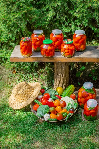 Production of canned tomatoes in the jar — Stock Photo, Image