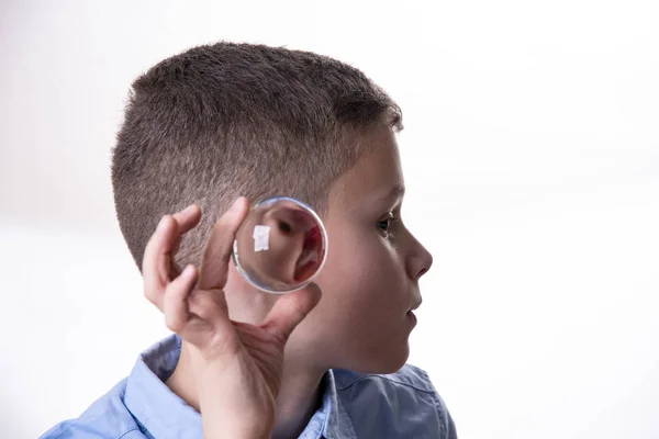 Boy Hears Future Glass Ball — Stock Photo, Image