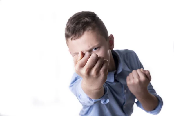 Violence School Fist Young Child Front His Face — Stock Photo, Image