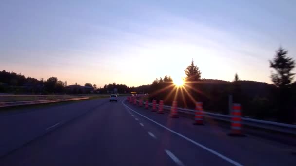 Driving Roadworks Highway Sunset Perfect Blue Sky Background — Stock Video