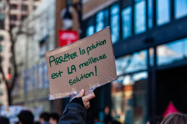 Placa francesa no comício ambiental — Fotografia de Stock