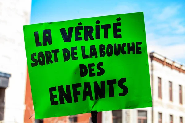 생태 운동가가 프랑스 간판을 들고 있다 — 스톡 사진