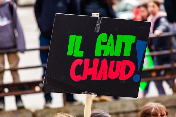 환경운동가가 들고 있는 프랑스 간판 — 스톡 사진