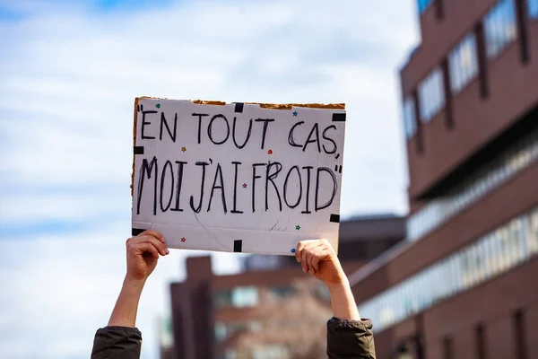 Environmentalist French sign at protest — Stock Photo, Image
