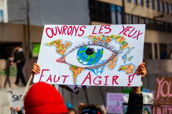 Bannière française lors d'une manifestation environnementale — Photo