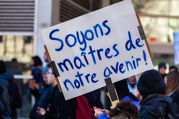 Plaque française lors d'une manifestation environnementale — Photo