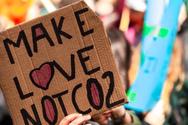 Çevre mitinginde ev yapımı tabela