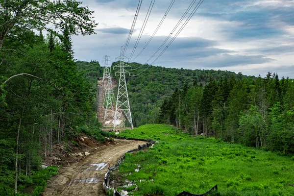 Elektrické sloupy v přírodní krajině. — Stock fotografie