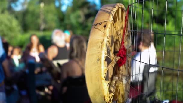 Sacred drums at spiritual singing group. — Stock Video