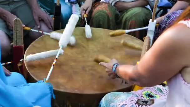 Sacred drums at spiritual singing group. — Stock Video