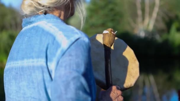 Sacred drums at spiritual singing group. — Stock Video