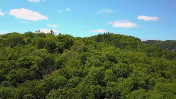 Беспилотник летит над зелеными холмами — стоковое видео