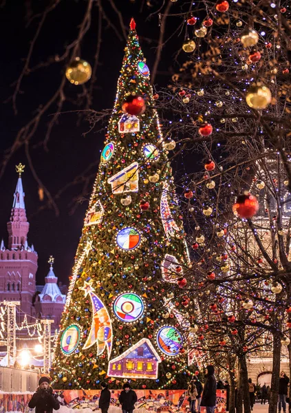 New Year Tree Red Square Moscow Festive Decoration Town Moscow — Stock Photo, Image