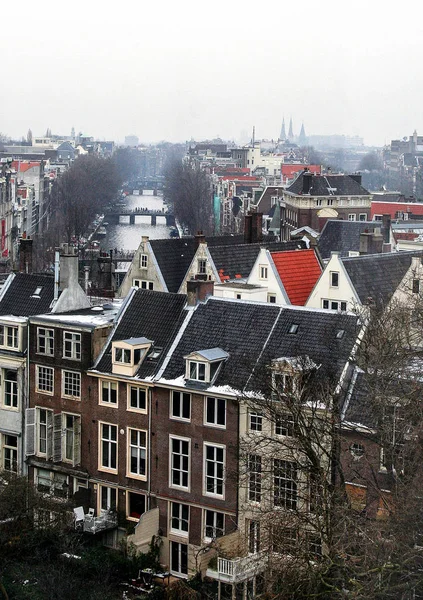 Fietsen Brug Amsterdam Winter Stadsgezichten Amsterdam Bezienswaardigheden Van Holland — Stockfoto