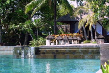 Otel bahçesinde. Bali seyahat.